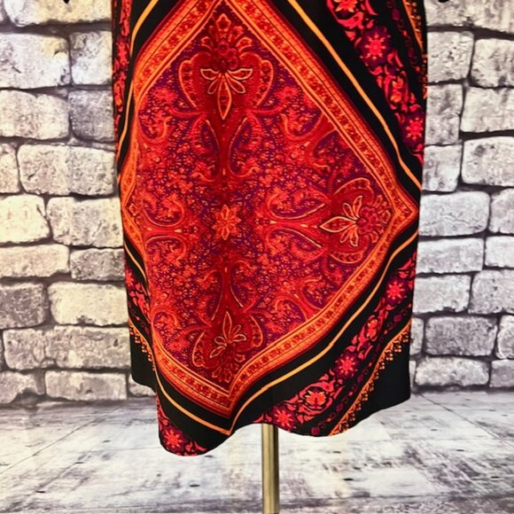 London Times Red, Black & Orange Half Sleeve Dress Size 6P - Picture 4 of 10